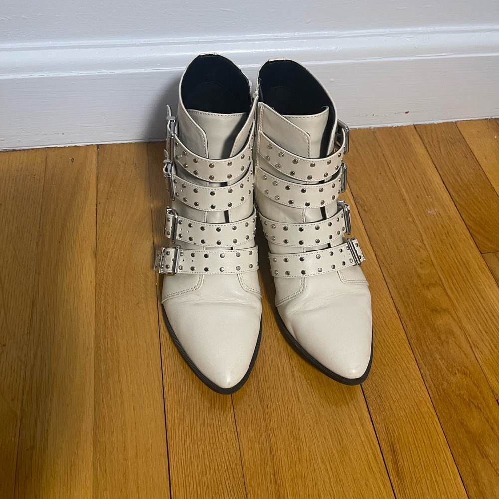 Studded White Ankle Boots